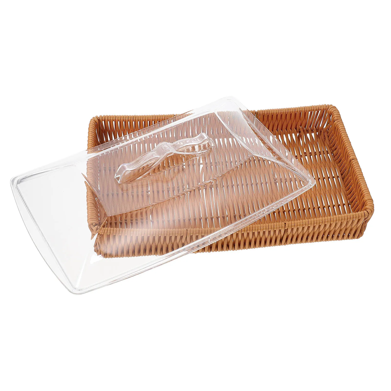 

Snack Storage Box Transparent Lid Basket Rattan Woven Acrylic Material Household ganizer Fruits Container Simple