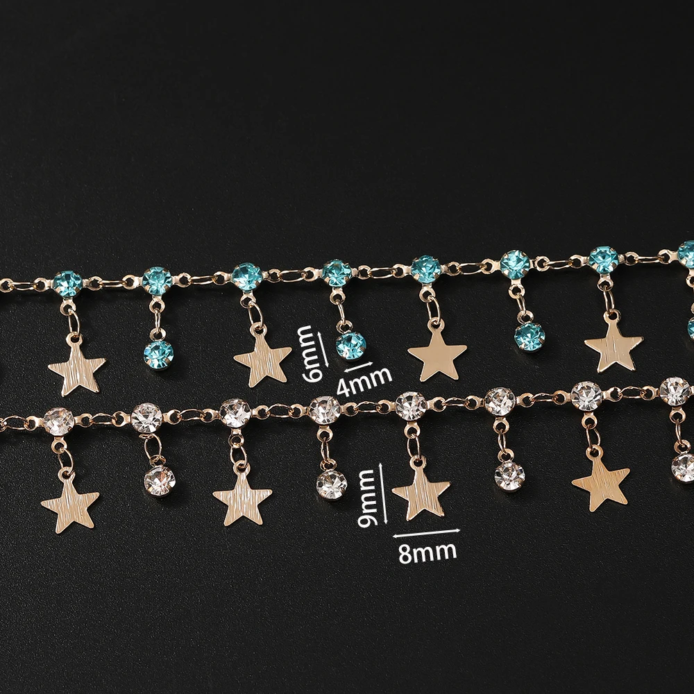 1Meter Star Chains Micro Inlay Crystal Stars Copper Chains for Handmade Bracelet Necklace Supplies DIY Jewelry Making Components