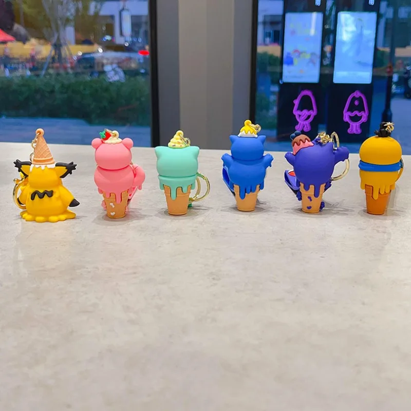 Porte-clés de dessin animé Pokemon Pikachu Sicilax, pendentif de sac d'école, cadeau d'anniversaire, modèle de crème glacée, version Q périphérique, 7cm