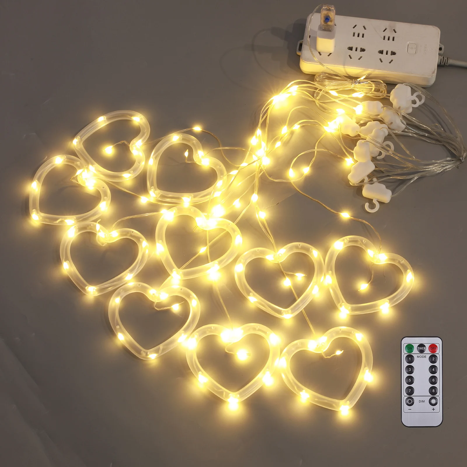 Guirxiété Lumineuse en Forme de Cœur pour Rideau de Fenêtre, 8 Modes Clignotants USB, pour Mariage, Chambre à Coucher, Maison