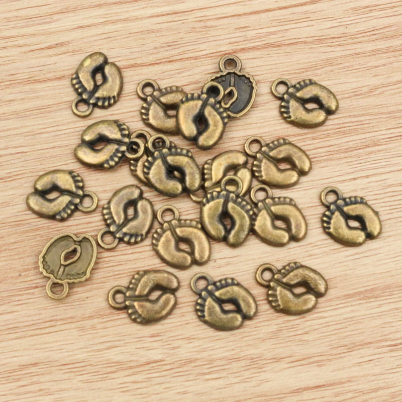 20pcs 13x10mm Charms feet foot Tibetan Silver Plated Gold Plated Bronze Pendants Antique Jewelry Making DIY Handmade Craft