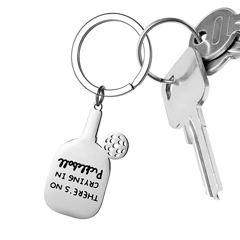 Pickleball Decorations Sports Theme Stainless Steel Keychain Engraved Letters Key Chain Hangable Ornament Pickleball Jewelry For