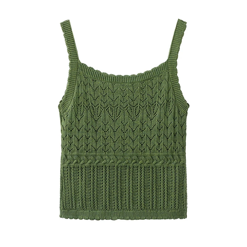 グリーン V ネック ニット セーターとタンクトップ 2 点セット レディース ファッション 春服 ワイド スタイル 通勤 シンプル デザイン