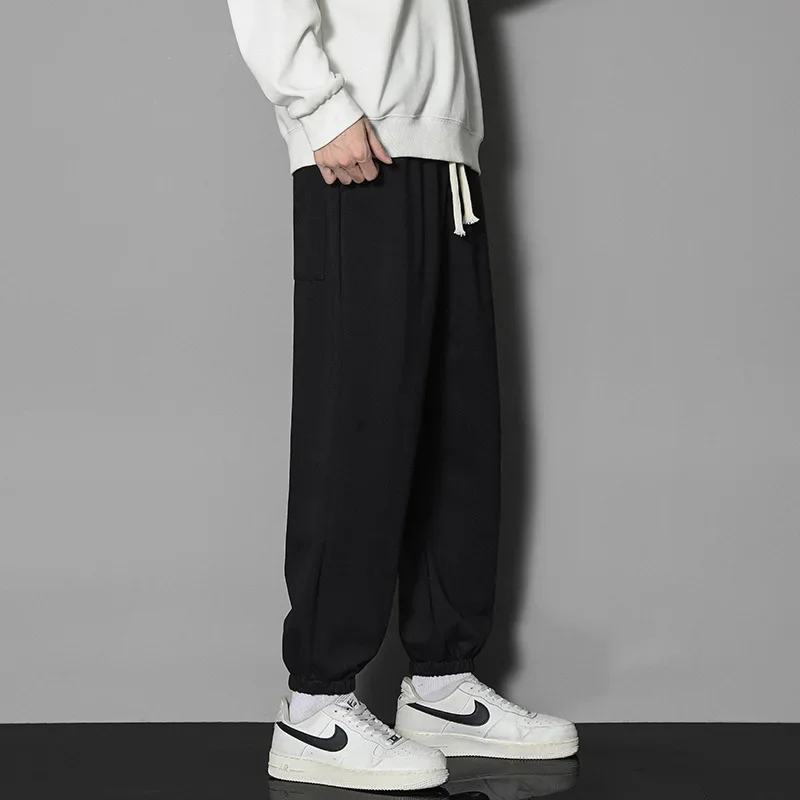 

Модная спортивная одежда, широкие брюки на шнурке, весенне-осенние мужские спортивные штаны, прямые брюки, хлопковые повседневные свободные однотонные уличные брюки
