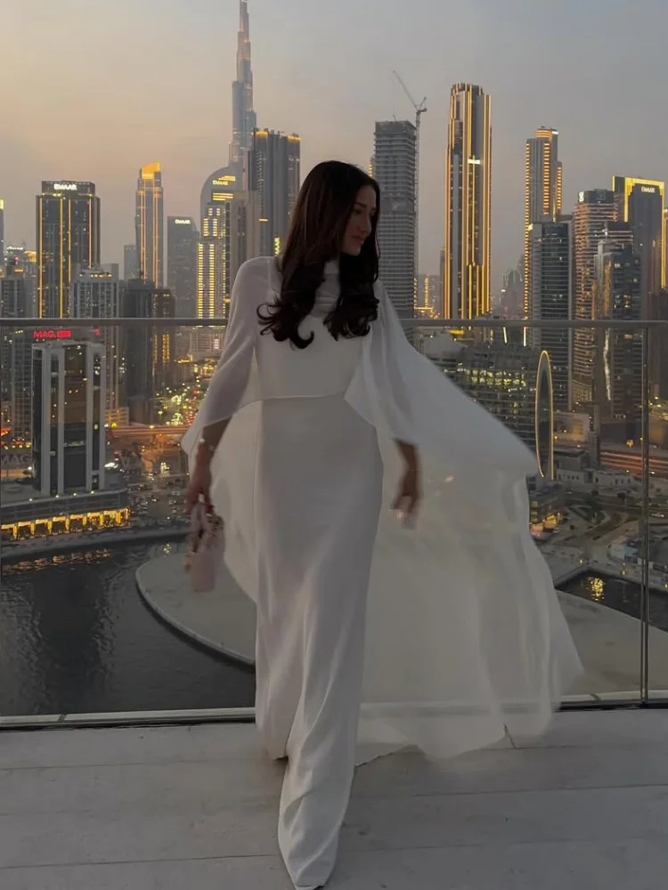 Chic Mesh Cape Schal Maxi Kleid Frauen Elegante Solide Ärmel Off-schulter Satin Sling Lange Kleider Dame Urlaub Party kleider