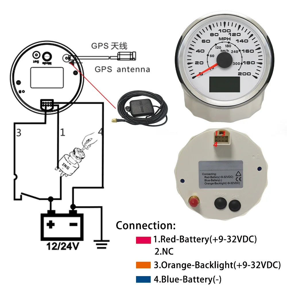 العالمي 85 مللي متر نظام تحديد المواقع عداد السرعة 0-35MPH 80mph 0-160MP 0-200MPH عداد المسافات الأميال مع 8 ألوان الخلفية لسيارة يخت قارب 9-32 فولت