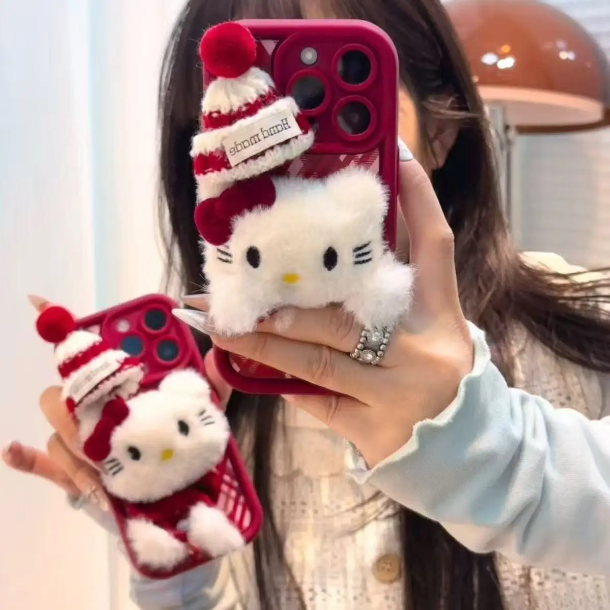 Custodia per cellulare Sanrio Kawaii Hello Kitty natalizia 17 Pro Max Custodia per telefono resistente alle macchie iPhone 15/16 Pacchetto completo Modello marea