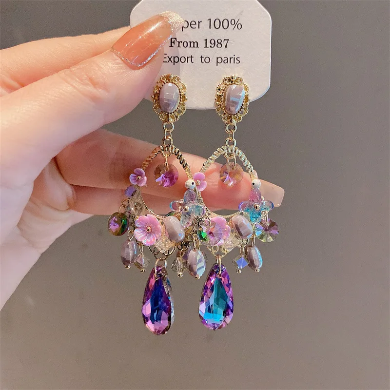 Long Luxury Gemstone Drop Earrings