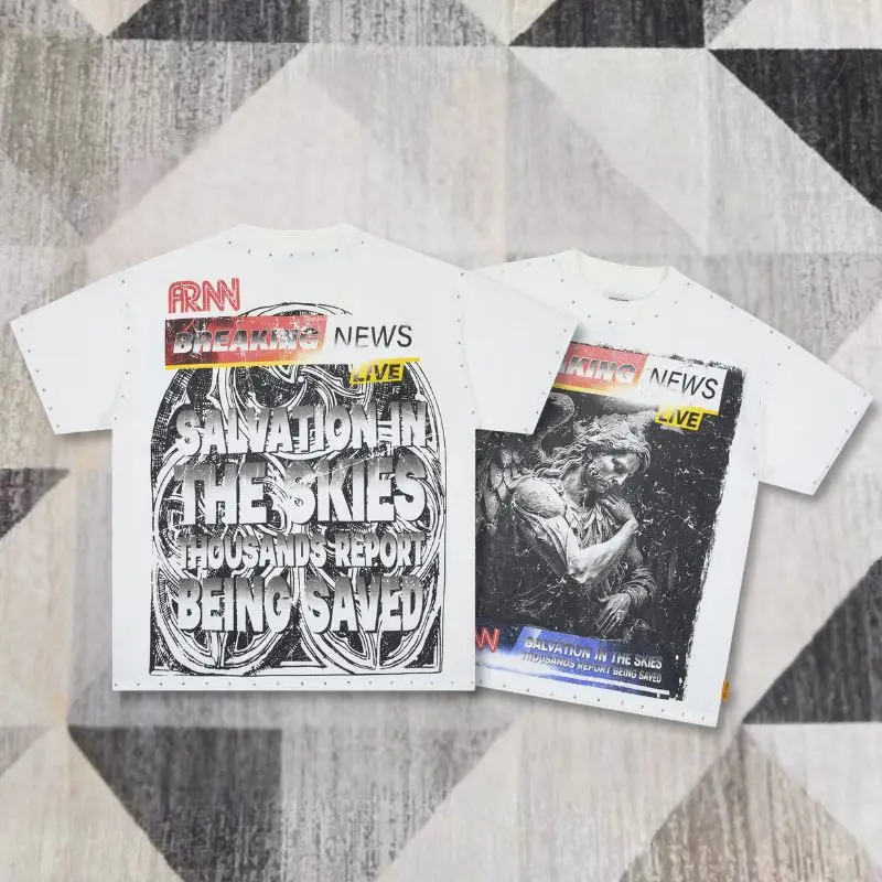Real Photo FIRST ROW Tshirt Rhinestone Sculpture Portrait Print Men Women White High-quality Cotton Round Neck Short Sleeve Tee