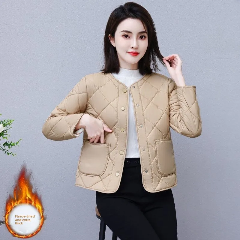 

Women's Thin ort Cotton Jaet Faionable mat Thiened Fce Inner Wear Commute Sle Regular Sve Long round Ne