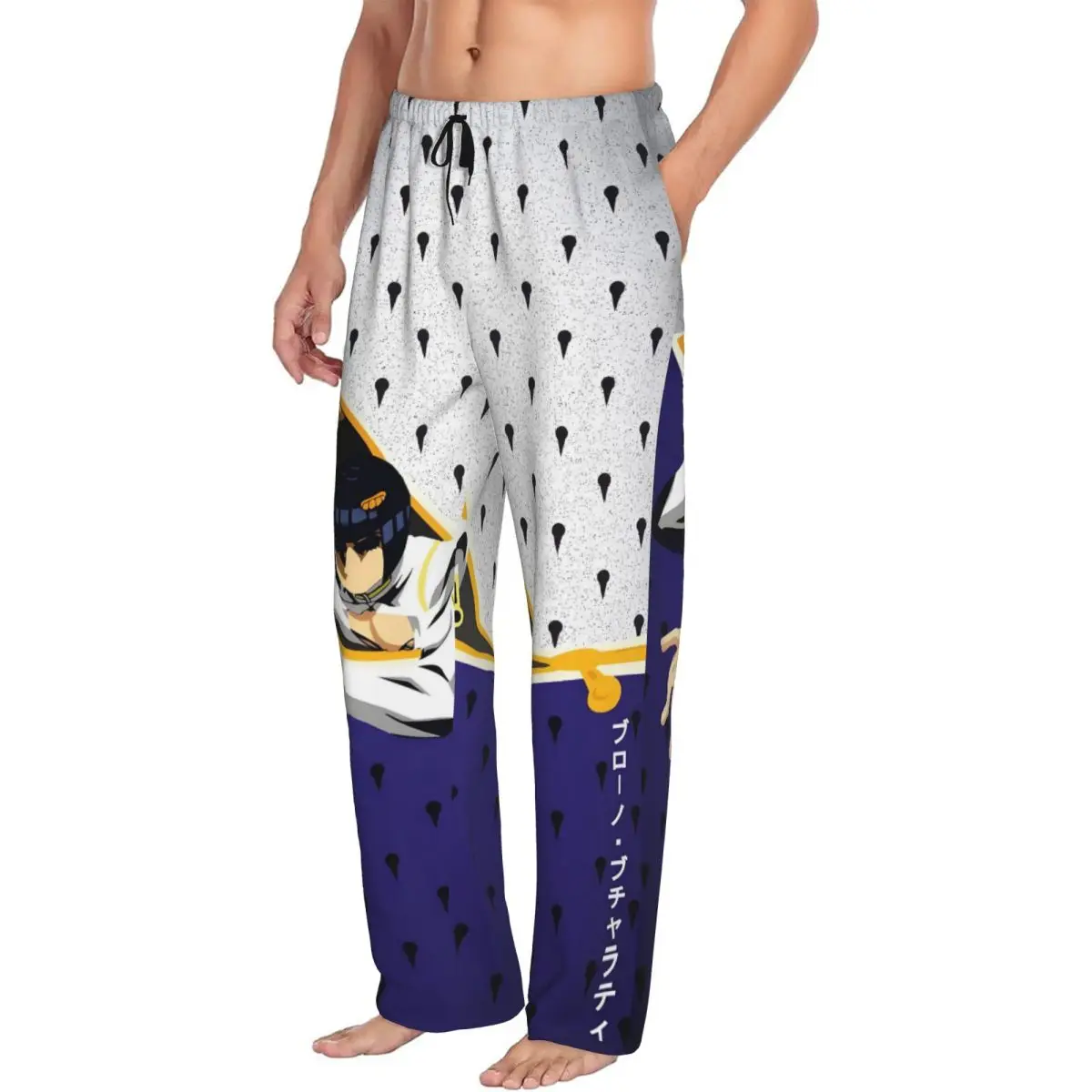 Custom Print JoJoes Anime Pyjamahose für Herren, Schlaf-Nachtwäsche, Hose mit Taschen