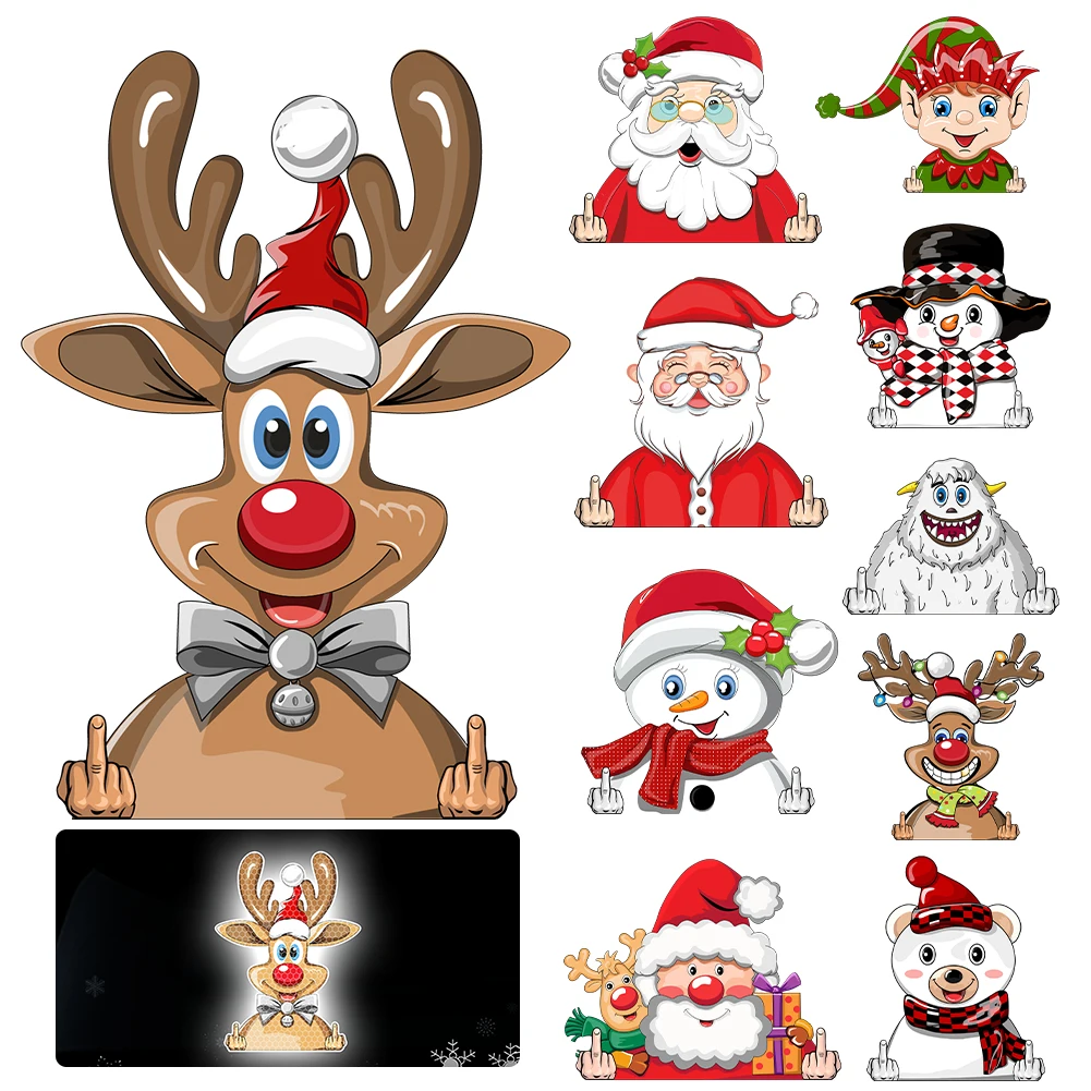 Christmas Car Decoration Reflective Christmas Santa Claus Sticker for Car Night Driving Safety Auto Decal Funny Snowman Reindeer