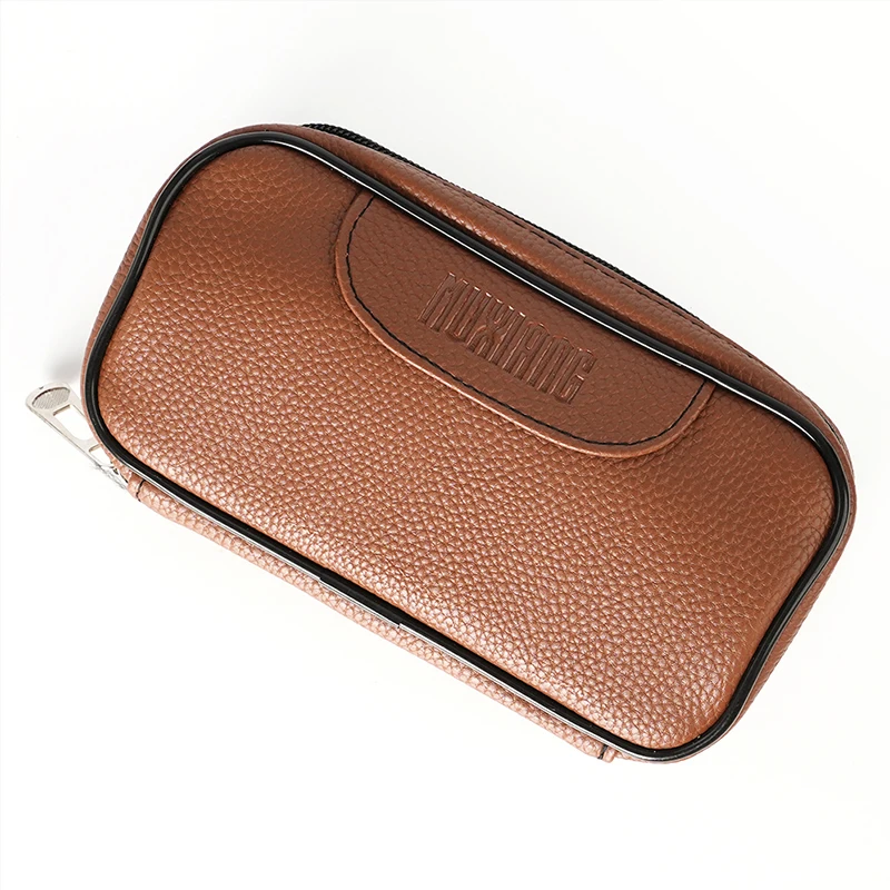 PU Leather Tobacco Smoking Pipe Bag for 2 Pipes Portable Herb Pipe Case Smoke Tool Built-in Small Pocket for Tobacco Accessory