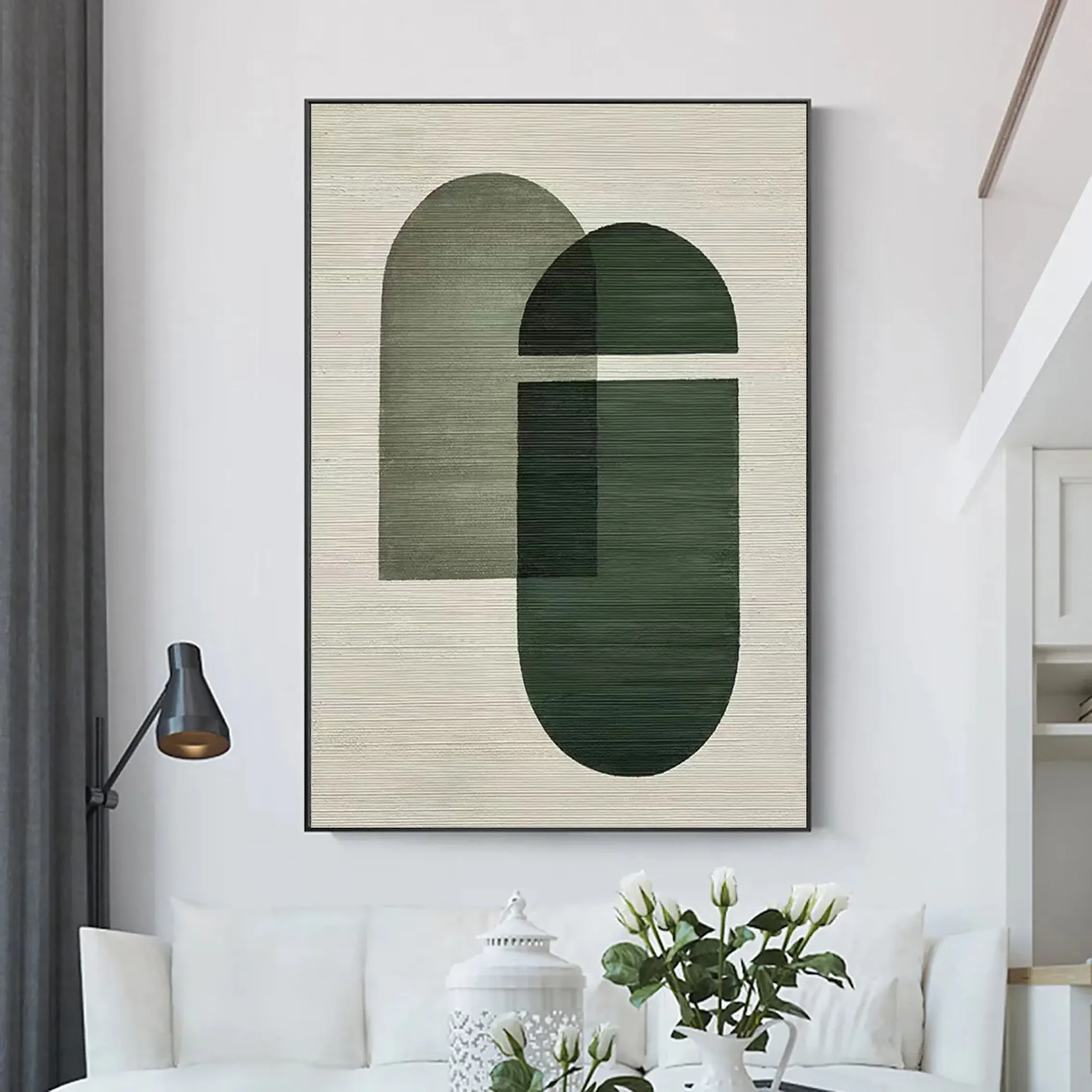 

Wabi Sabi Wall Art Green Minimalist Textured Painting Green and Beige Canvas Art Large Neutral Wall Decor Abstract Geometric Art