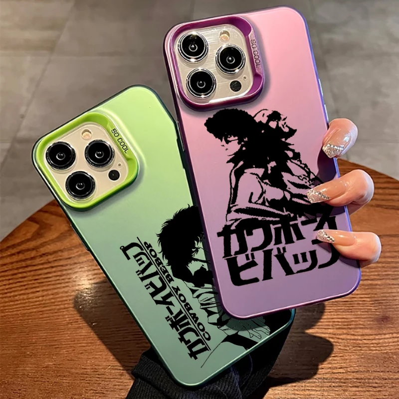 Anime Cartooon Cowboy Bebop For Apple iPhone 15 14 13 12 11 XS XR X Pro Max Plus Colorful Silver Back Phone Case