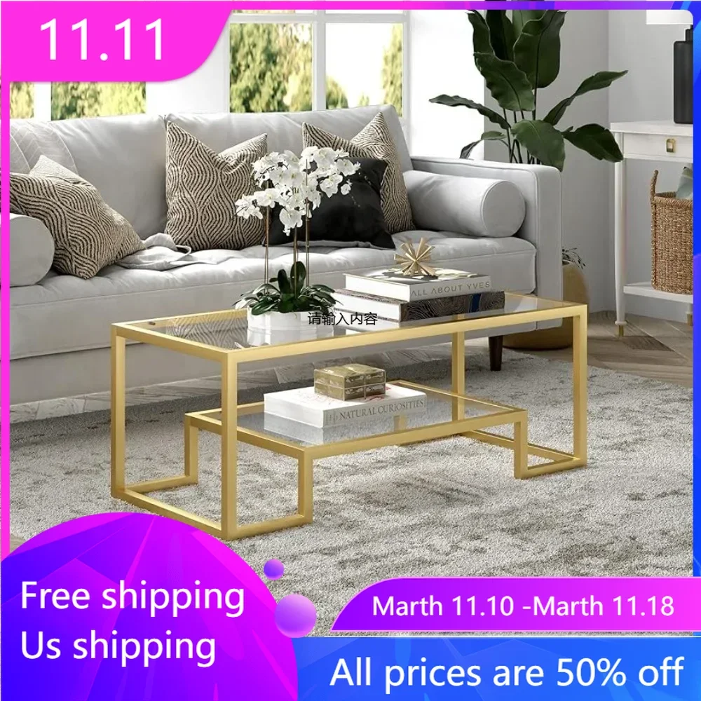 

Coffee table, 45 inch wide brass rectangle, modern living room, coffee table, studio essentials