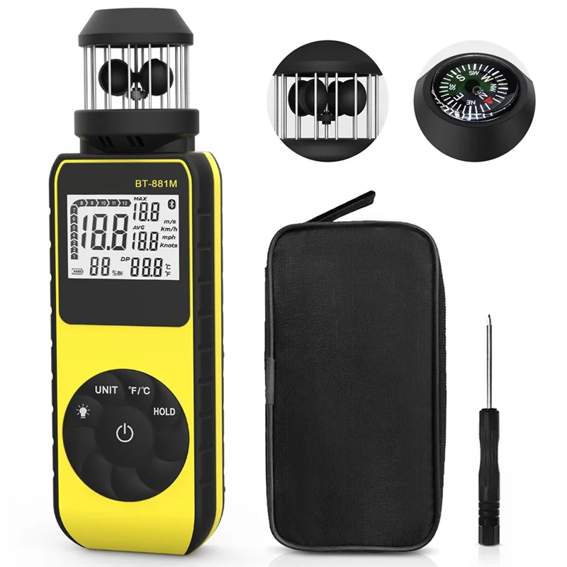 BT-881M Digital Anemometer Wind Meter - Handheld With 360° Rotation For Wind Speed And Temperature Measurementn01r