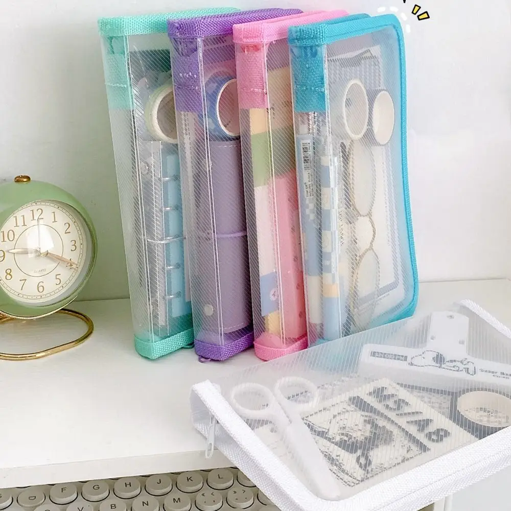 Multifunctional Transparent Zipper Pouch Transparent Solid Color File Folder Bag A6 PP Stationery Organizer Pouch