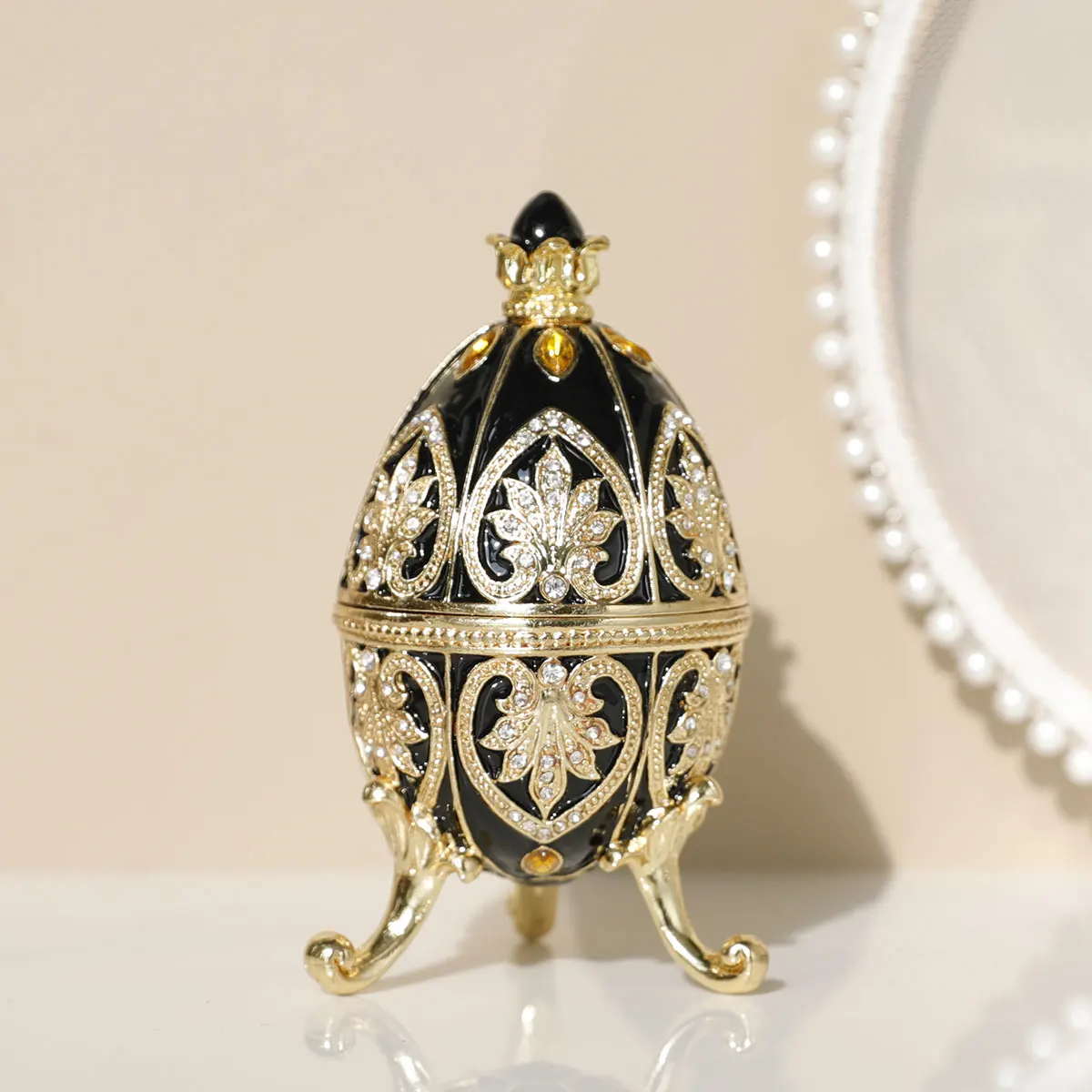 1Pc Handgeschilderde Geëmailleerde Rode Faberge Ei Stijl Decoratieve Snuisterij Doos Scharnierend Uniek Cadeau Voor Familie