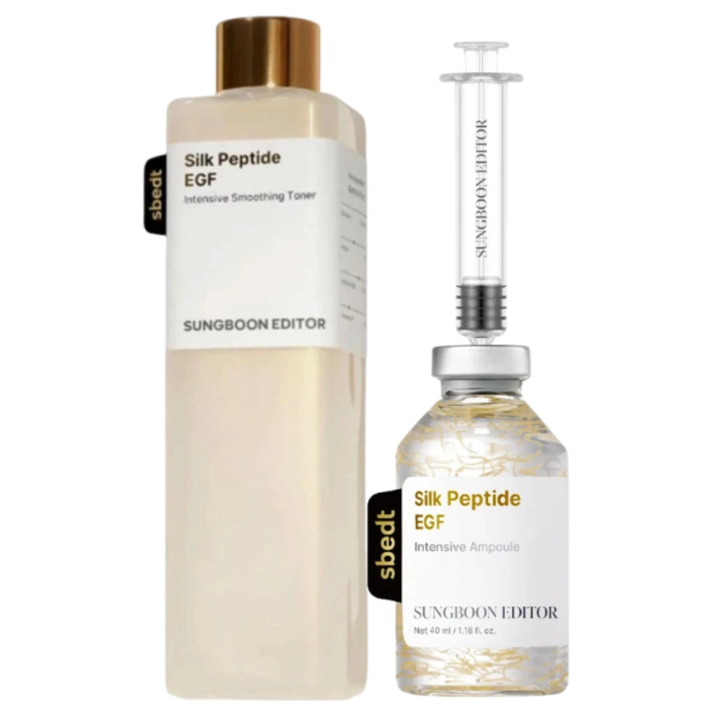 SUNGBOON EDITOR Silk Peptide EGF Intensive Toner & Ampoule Set Duo Hydrating Nourishing Smoothing Korean Glass Skin Glow Care