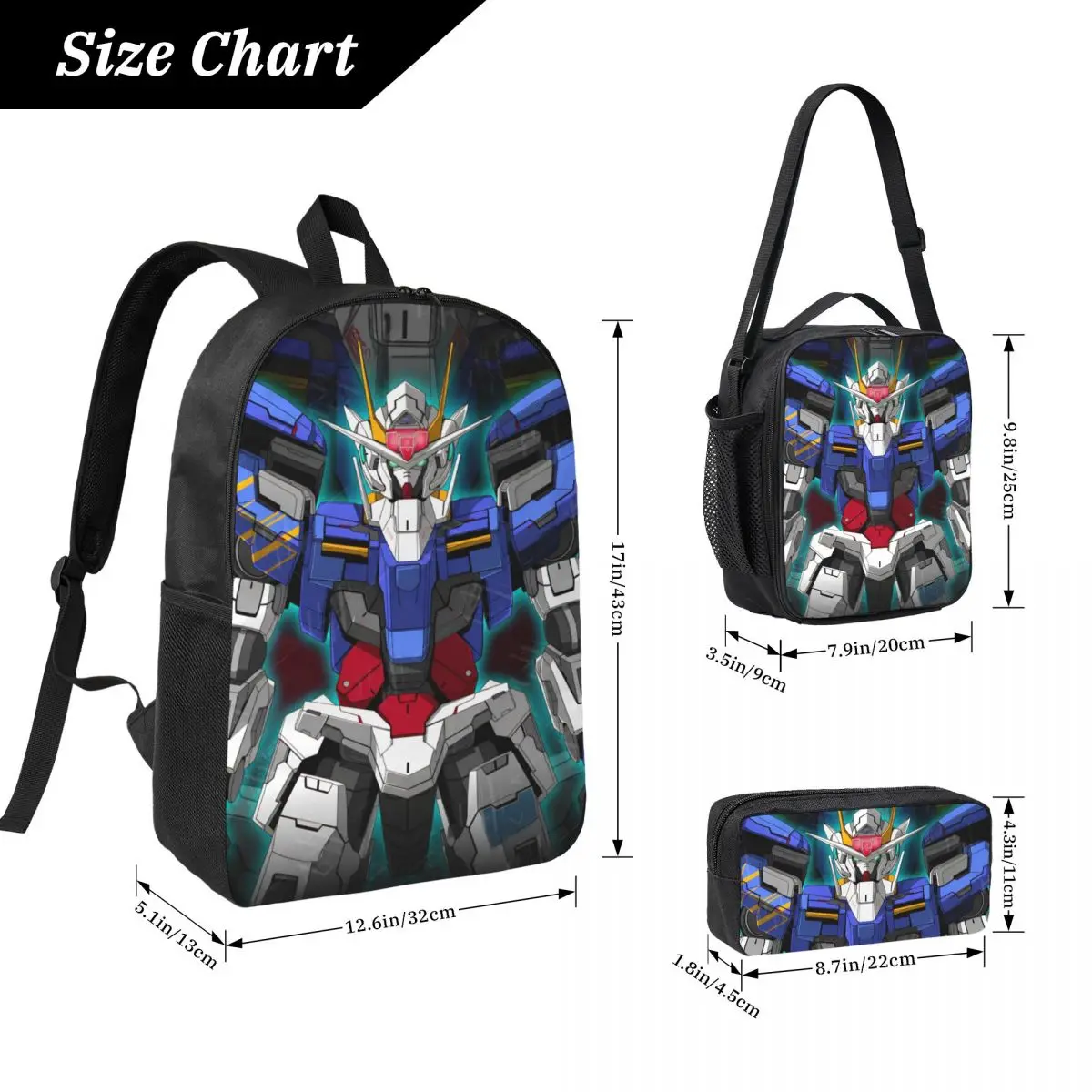 Mobile Suit Gundams  Backpack Lunch Box Pen Bags for Boys Girls Preschool Backpacks Kawaii Schoolbag Bookbag Set