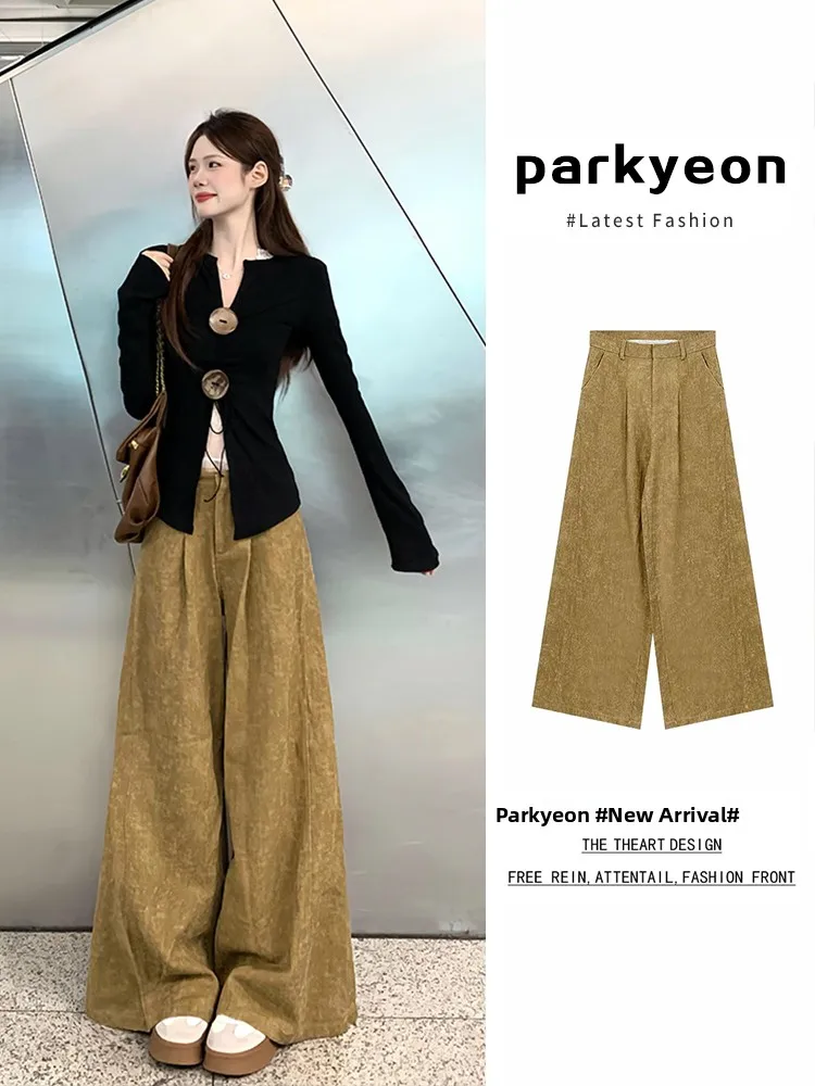 

High Waist Flared Denim Jeans Women's Loose A-Line Wide Leg Long Pants Spring Autumn Vintage Hong Kong Style Lazy Loose Feeling