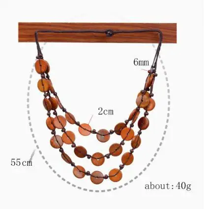 

Beaded Necklace Layers with Coconut Shell Elements Adjustable Length Ethnic Style Jewelry for Women Light Brown