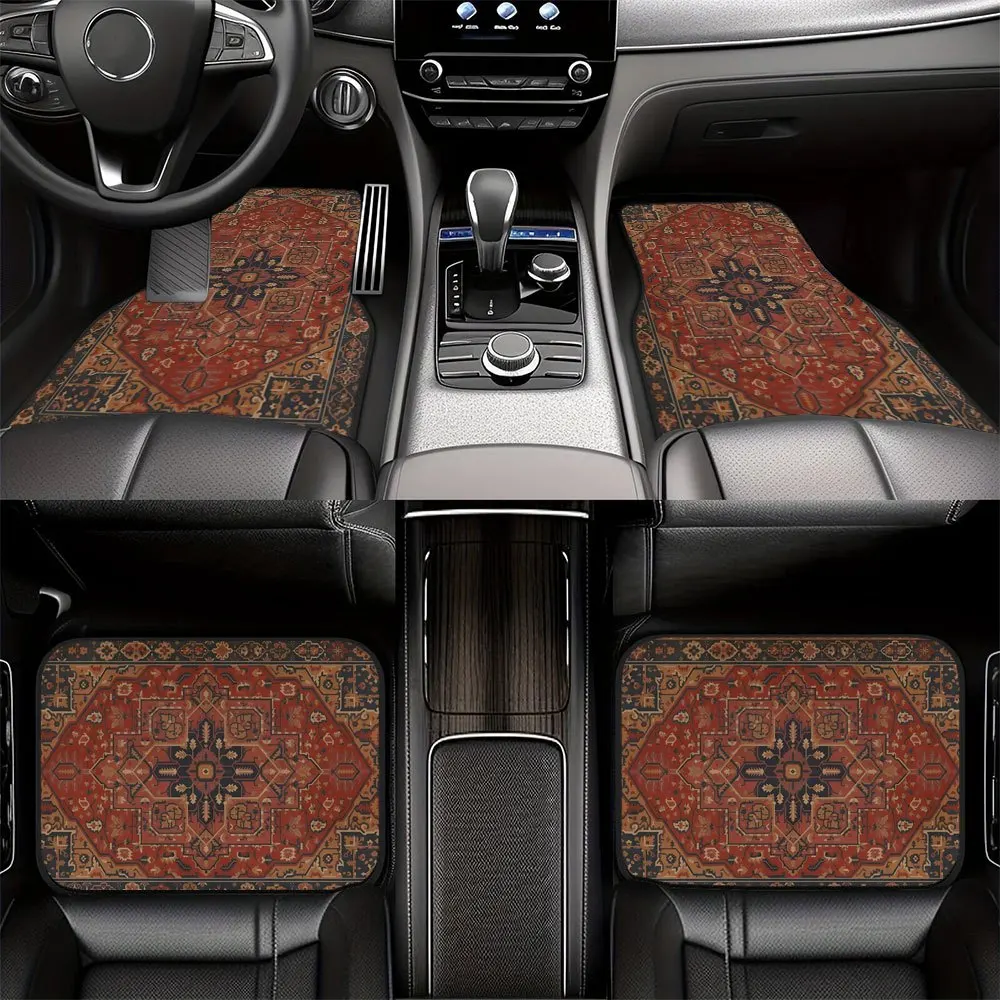 

2pcs/4pcs Bohemian Retro Red Car Floor Mat Set - Durable And Easy-to-clean Material, Suitable For All Car Models - Stylish And S