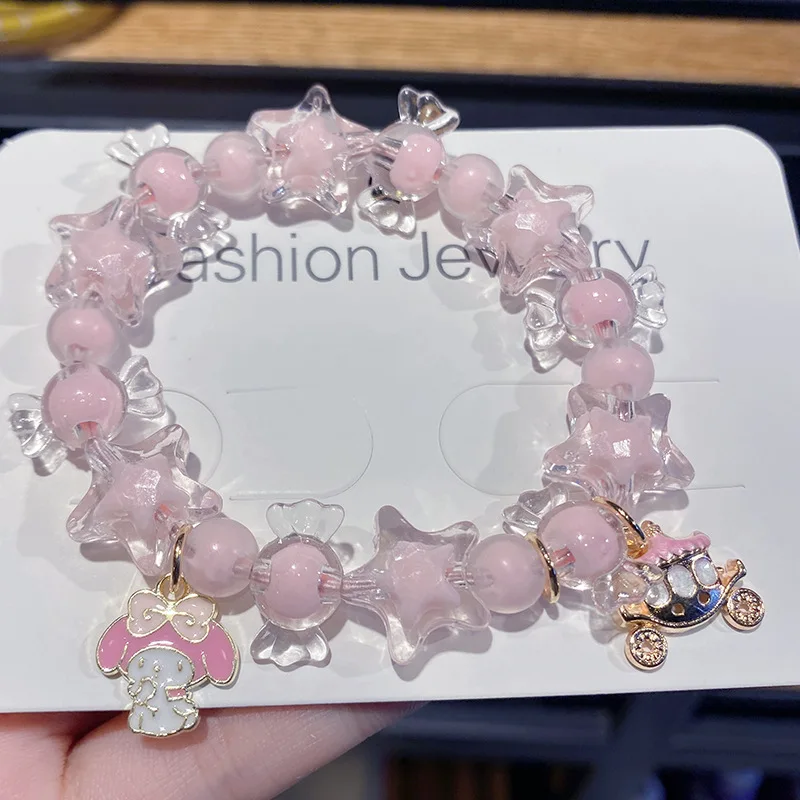 HelloKittys-Pulseras de cuentas de dibujos animados de cristal para mujer, brazaletes con letras de corazón, accesorios de joyería para fiesta de boda, regalos de amigos