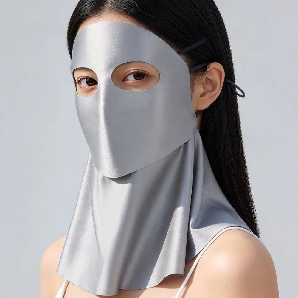 Simple Sun Protection Ice Silk Face Veil Solid Color Polyester Sunscreen Mask Eye Corner Protection Full Face Neck Wrap Male
