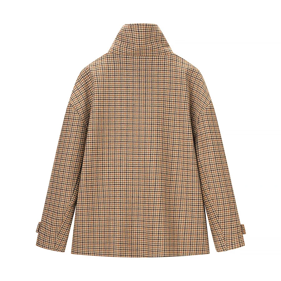 خريف جديد الموضة الأوروبية والأمريكية مزاجه المألوف تنوعا الوقوف طوق معطف قصير houndstooth #2