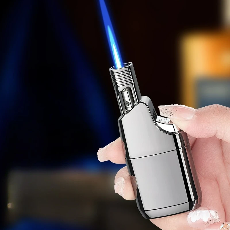 Visual Window Windproof Jet Blue Flame Butane Gas Torch Lighter Press Ignition Kitchen Outdoor Portable Cigar Lighters Gift