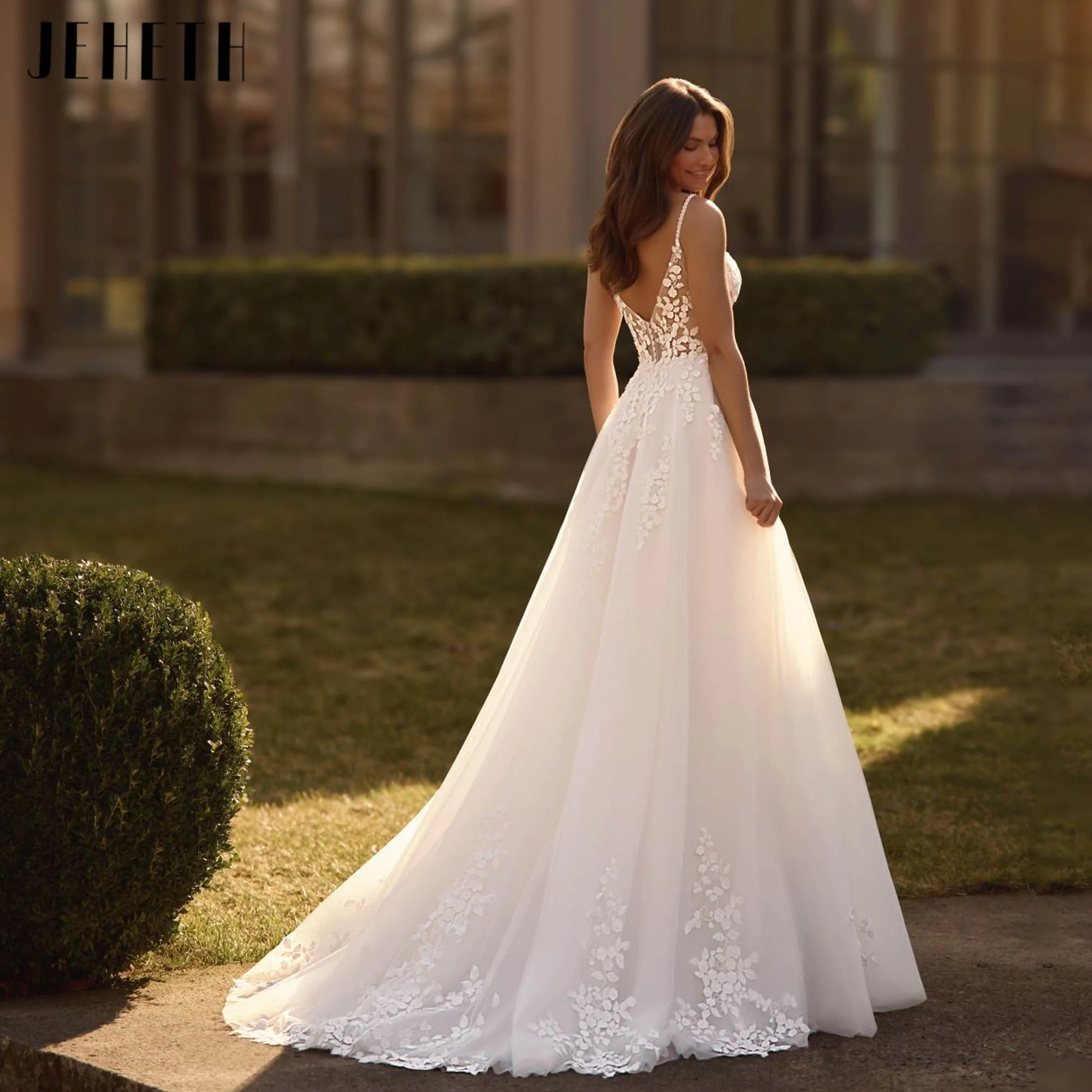 JEHETH الرعوية يزين فستان الزفاف الخامس الرقبة السباغيتي الأشرطة زي العرائس الحديثة ألف خط عارية الذراعين vestidos de novia مخصص