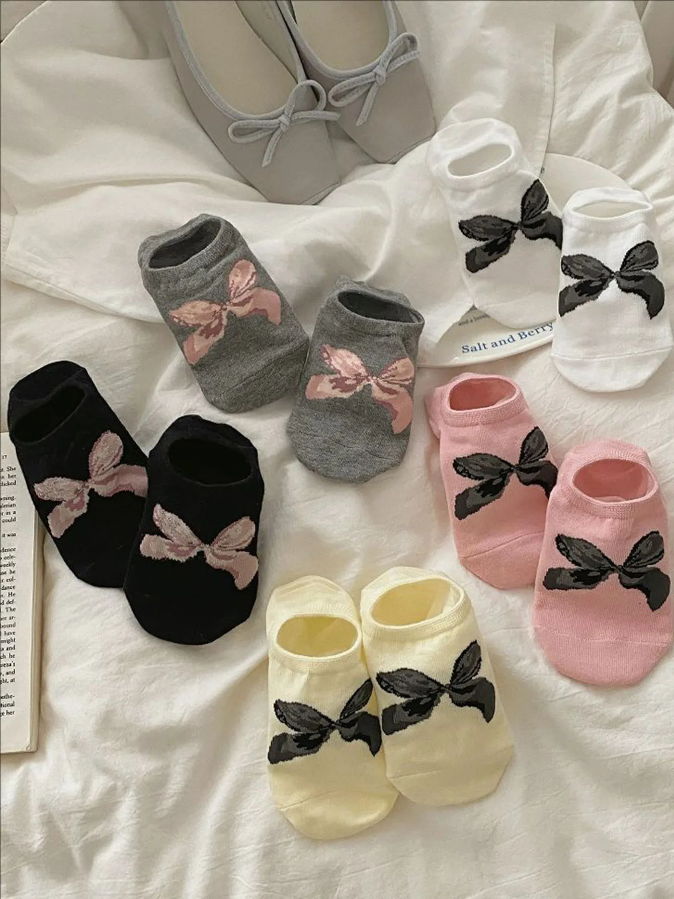 

5 пар женских высококачественных весенне-летних дышащих носков-лодочек с узором бабочки