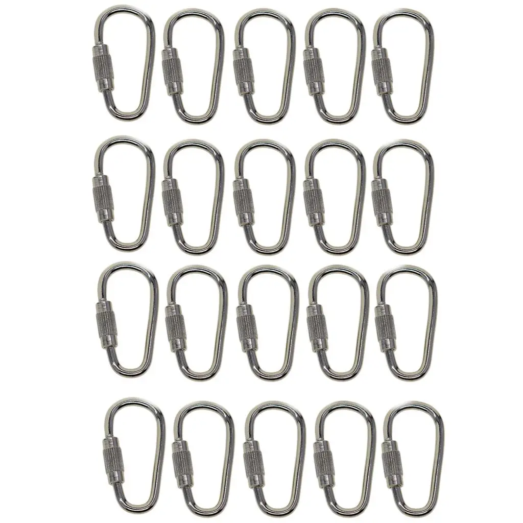 Carabiner Steel Screw Buckle Keychain, Camping D-Hook, Ferramentas ao ar livre para acampar, pesca, caminhadas, viagem, 10pcs