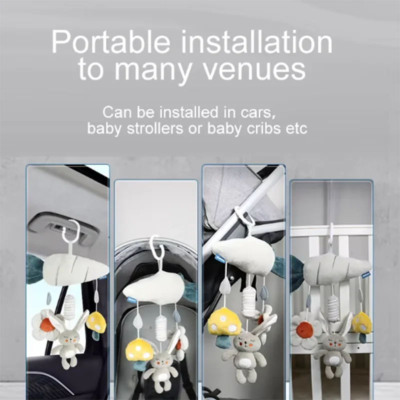 赤ちゃん早期教育玩具カートペンダント、心を落ち着かせる装飾、ベッドベル、吊り下げ式手回しベル、パズルぬいぐるみ