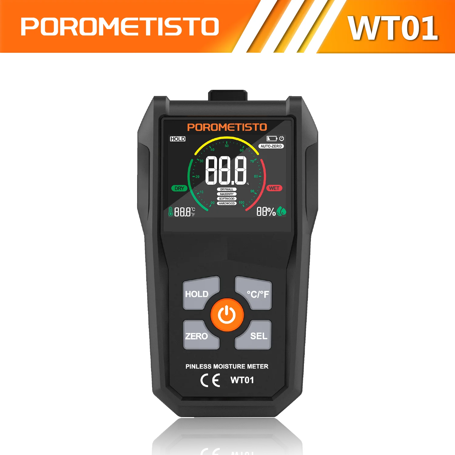 

POROMETISTO WT01 6in1 Moisture Detector VA Digital Wood Moisture Meters for Drywall Timber Damp Wood Hygrometer Humidity Tester