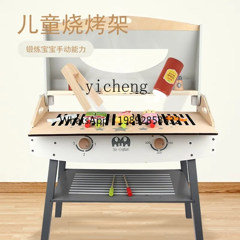 ZZ Tavolo da barbecue per bambini Giocattoli da cucina in legno Casa da gioco Simulazione Griglia per barbecue Cottura