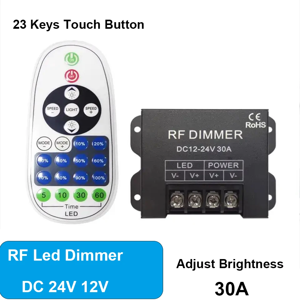 

RF Led Dimmer Remote Control 23 Keys Touch Button DC12v 24v 30A 720W 360W for SMD COB Tape Lights Adjust Brightness