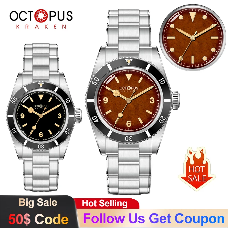 Octopus Kraken OCT-0028 Men Watch PT5004/SW200 Automatic Mechanical Movement Aluminium Bezel Sapphire Bubble Crystal Dive Watch