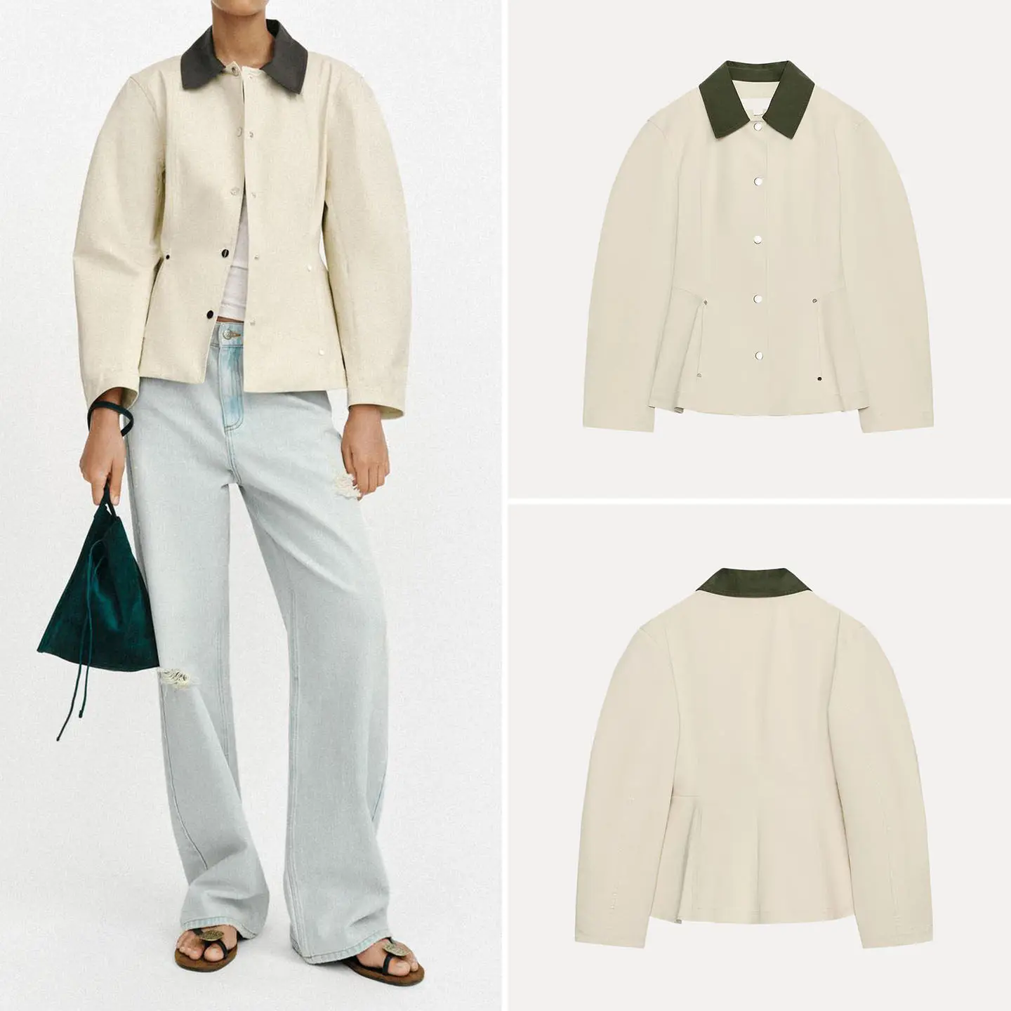 

Women's Casual Style A-Line Jacket Summer 2026 New Arrival Contrast Color Collar Button Design Short Outerwear