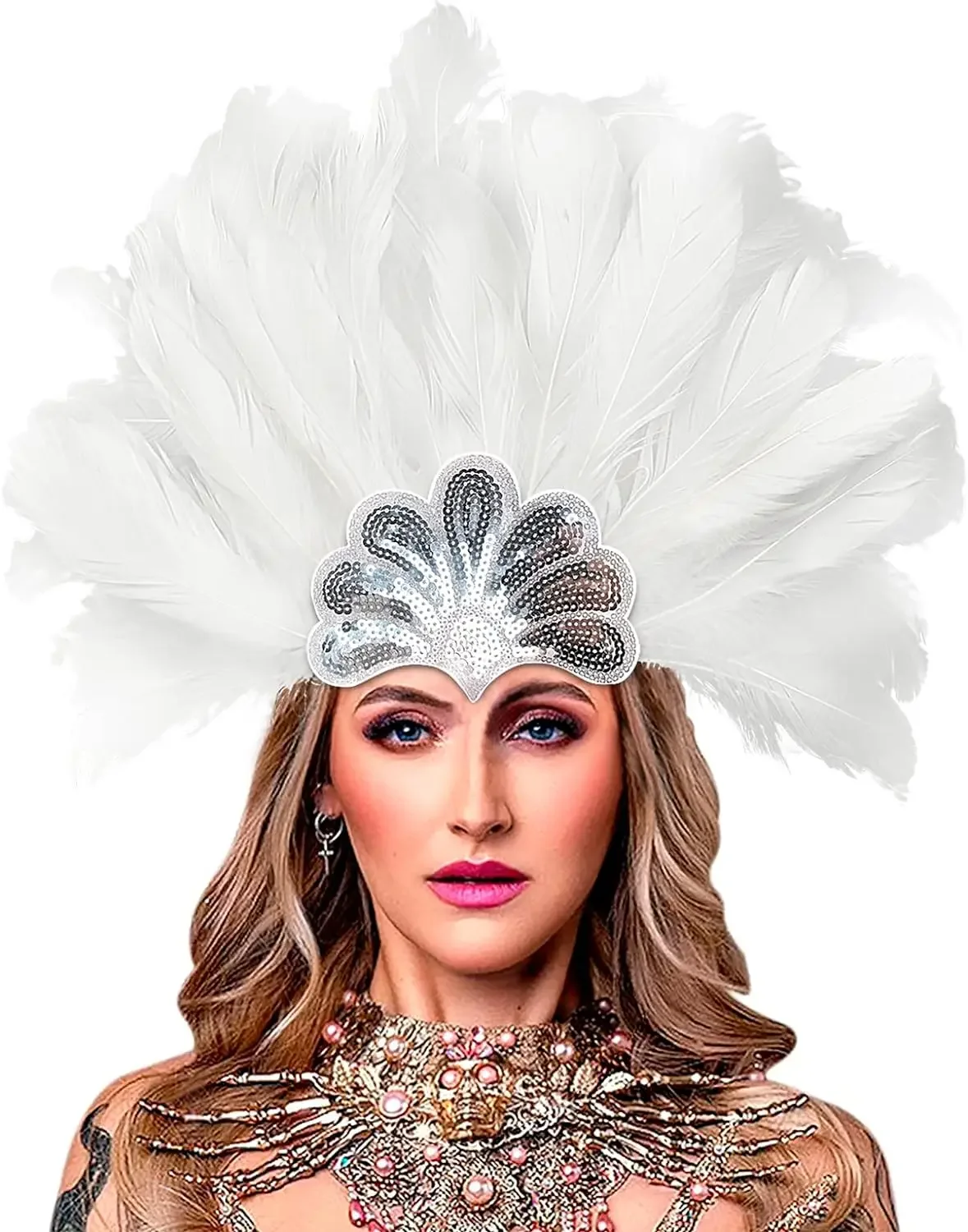 Women\'s Black Feather Headpiece Carnival Caribbean Headdress Showgirl Accessories