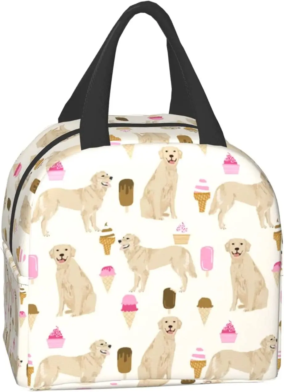 Golden Retriever Dogs Cone Ice Cream Lunch Bag Waterproof Insulated Reusable Meal Bag Lunch Box Food Outdoor Work School Picnic