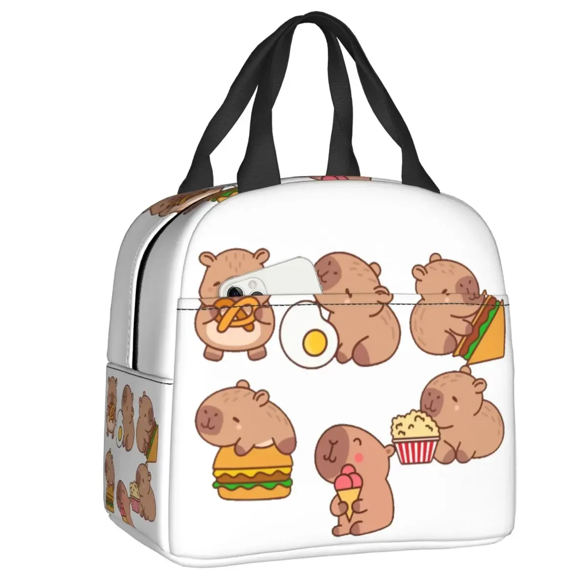 Custom Capybara Resuable Lunch Box Women Waterproof Cooler Thermal Food Insulated Lunch Bag School Children Student