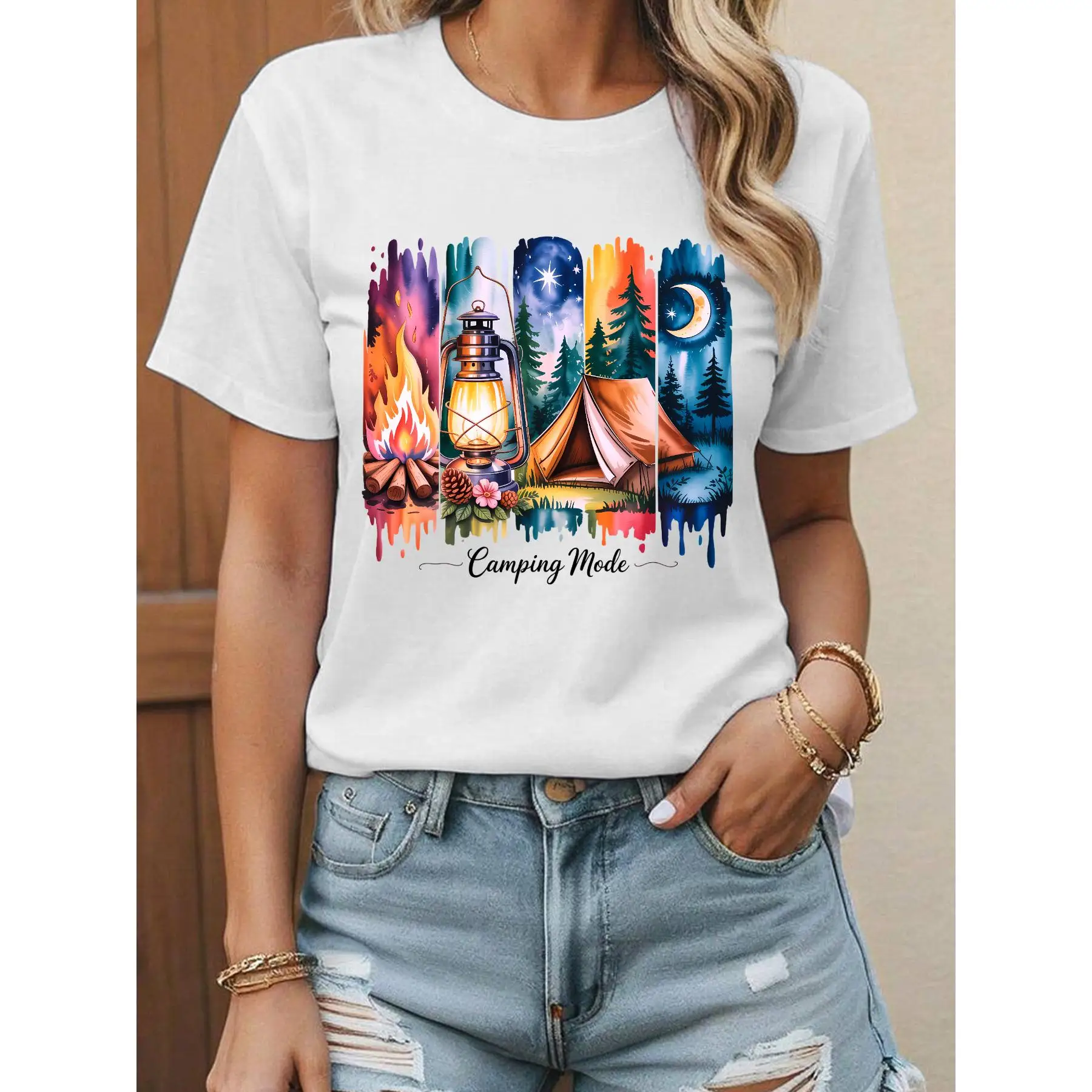 

Camping Mode T-Shirt, Adventure Graphic Tee, Nature Lover Shirt, Watercolor Outdoor Top, Hiking and Camping Gift