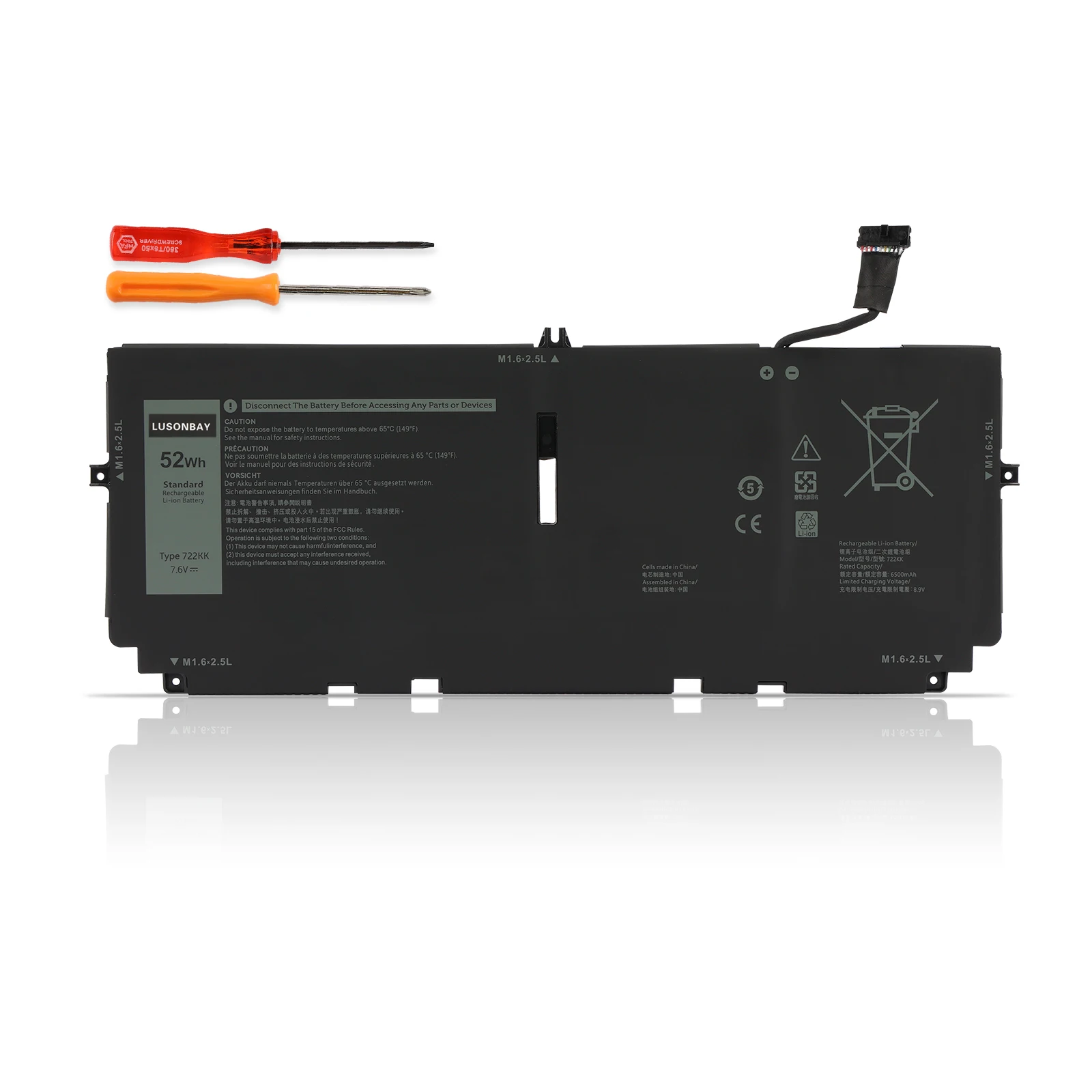 

LUSONBAY 722KK Laptop Battery 7.6V 52Wh For DELL XPS 13 9300 9310 9380 Series P117G P117G001 P117G002 2XXFW FP86V WN0N0