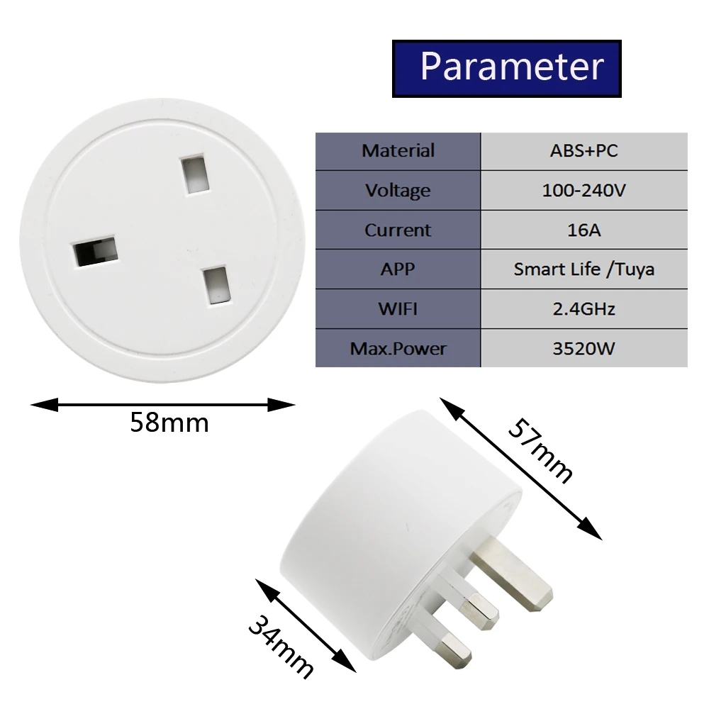 UK 13A Smart WiFi Power Plug with 2 Outlets Energy Monitor Timer Socket Outlet