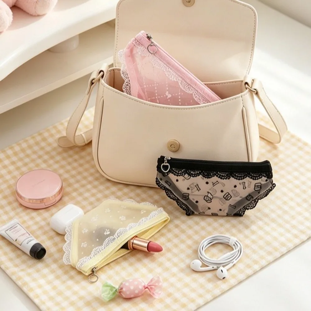 Durable Lace Mesh Storage Pouch Triangle Briefs Shape Makeup Bag Multi-use Cosmetic Bag Home Travel