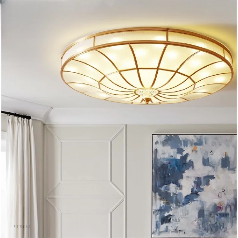 

American style living room ceiling light luxury all copper LED European style hall bedroom minimalist Nordic lighting fixtures