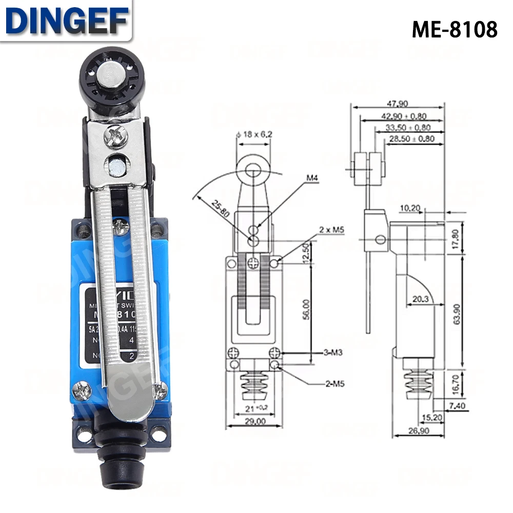 ME-8104 ME-8111 ME-8107 ME-8108 ME-8112 ME-8166 -8169 Limit Switch Rotary Adjustable Roller Lever Arm Travel Switch AC250V NO NC
